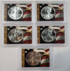 5 1oz Silver 1989 American Silver Eagle Dollars