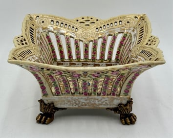 Antique United Wilson Hand Painted Footed Basket