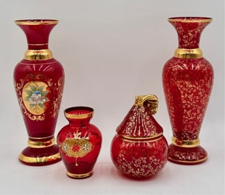 4pc Collection Beautiful Red Venetian Glass