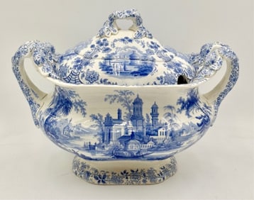 Vintage Large Blue & White Soup Tureen