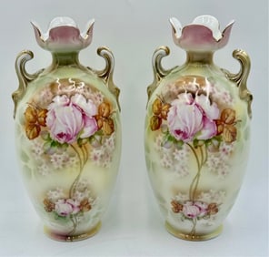 Pair of Antique Prov Sxe Hand Painted Vases