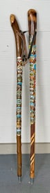 Pair of Walking Sticks with Travel Badges