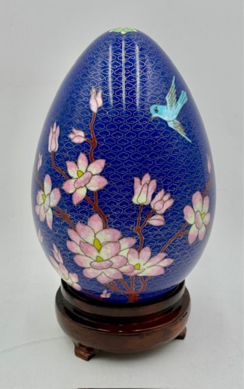Large Cloisonne Enameled Cobalt Blue Egg (1 of 10)