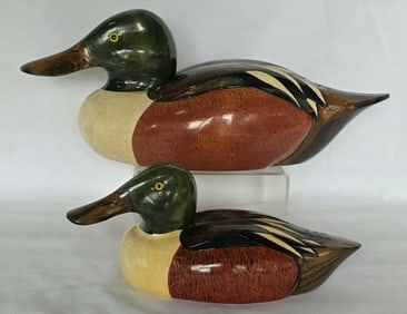 Pr. Hand Crafted Shoveler Wooden Duck Decoys