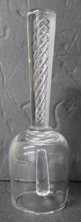 Steuben Crystal Spiral Dinner Bell: Steuben crystal dinner bell. Air twist spiral design. Approximately 6"h. Photos are considered part of the condition and description. 415-53