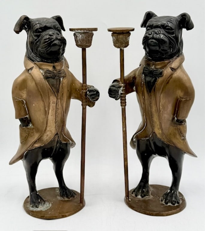Pair Bronze Bulldog Butler Candle Holders (1 of 14)