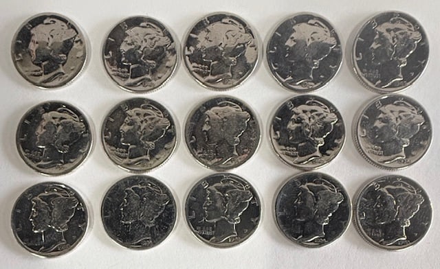 15 Mercury Silver Dimes (1 of 13)