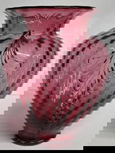 Vintage Fenton Feather Ribbed Cranberry Glass Vase: Vintage Fenton three sided feather ribbed optic cranberry glass vase. Excellent condition with no chips or cracks. Approximately 9.5"h. Photos are considered part of the condition and description. R