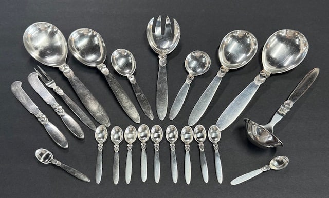 22 pc George Jensen Sterling Silver Flatware - 29.28oz (1 of 10)
