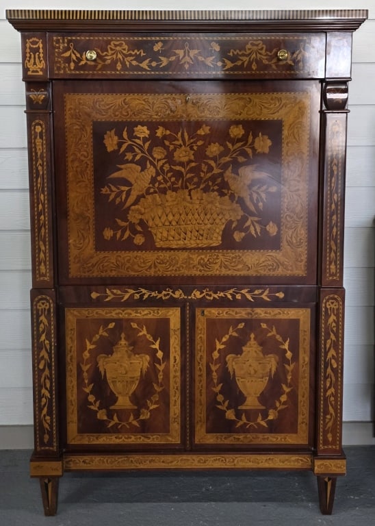 Louis XV Style Marquetry Drop Front Secretary Desk (1 of 10)