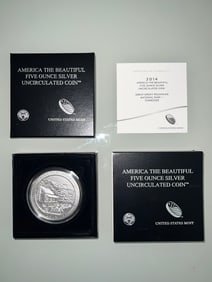 America The Beautiful Five Ounce Silver Oversized Quarter Dollar - 2014 Great Smoky Mountains