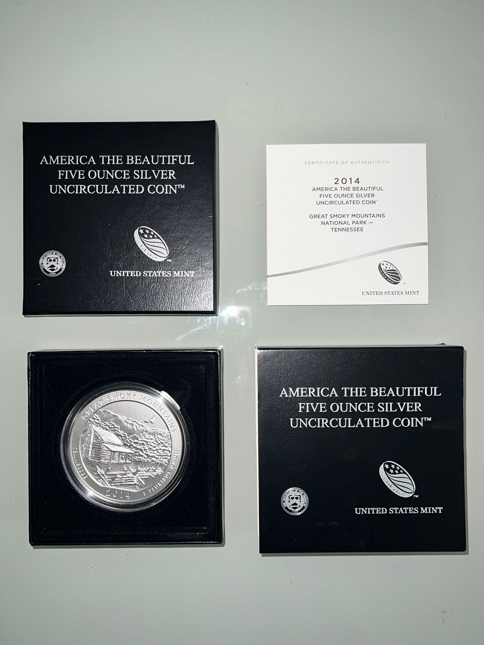 America The Beautiful Five Ounce Silver Oversized Quarter Dollar - 2014 Great Smoky Mountains