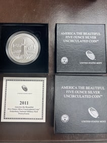 America The Beautiful Five Ounce Silver Oversized Quarter Dollar - 2011 Gettysburg