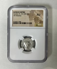 Gordian III Roman Silver AR Denarius 238-244 CE - NGC AU