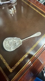 Steiff Sterling Silver Repousse Berry Spoon 8.5” with Rose Handle