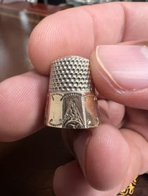 Antique Signed Star Hallmark Sterling Silver Gold Band Sewing Thimble 6