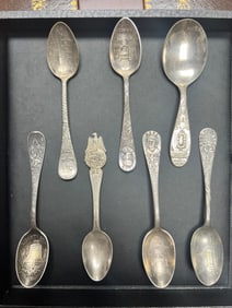 Lot of Seven Silver Plated Commemorative Spoons