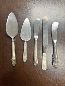 Lot of Five Silver Plated Cake Servers and Butter Knives