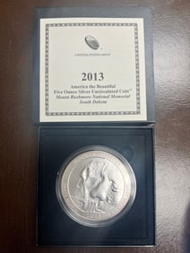 America The Beautiful Five Ounce Silver Oversized Quarter Dollar - 2013 Mount Rushmore