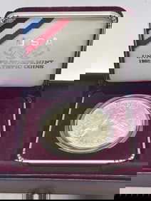 1988 United States Mint Silver Olympic Coin - 900 Silver, Original Box and COA