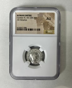 Gordian III Roman Silver AR Denarius 238-244 CE - NGC AU