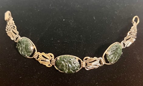 Green Jade & Gold-filled Sterling Panel Bracelet