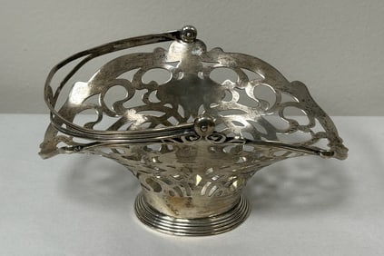 Unger Brothers Art Nouveau Sterling Silver Reticulated Basket 02614