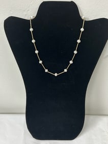 14k Gold and Freshwater Pearl Threaded Chain Necklace