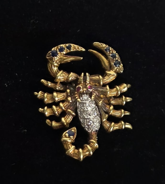 18K Diamond & Gemstone Scorpion Pendant - 8.91g TW (1 of 7)
