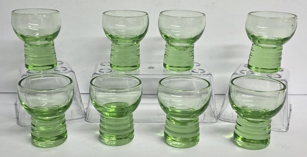 8 Vintage Green Uranium Glass Pedestal Glasses (1 of 6)