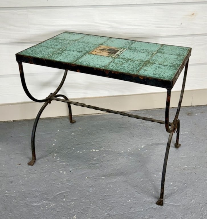 Vintage MCM Wrought Iron Tiled Side Table (1 of 13)