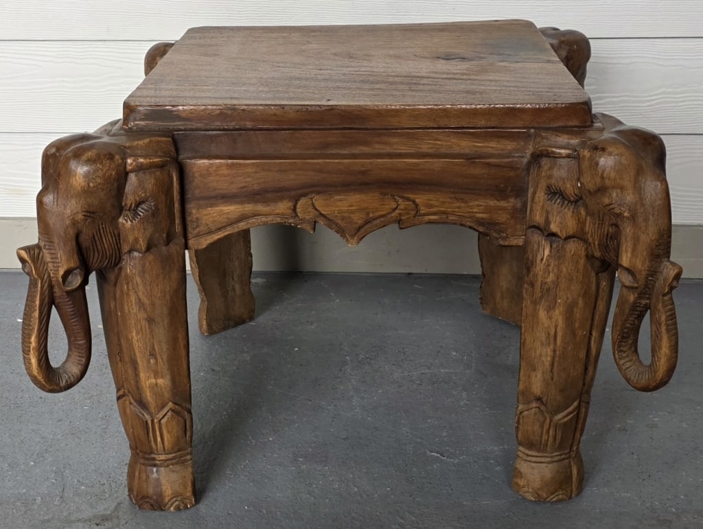 Hand Carved Square Elephant Side Table (1 of 5)