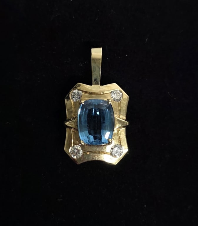 14K Blue Topaz and Diamond Pendant - 7.79g TW (1 of 7)