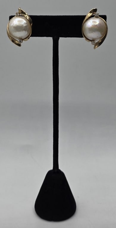 14k Mother of Pearl & Diamond Earrings - 10.5g TW (1 of 5)