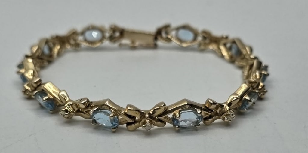 14k Gold & Blue Topaz Tennis Bracelet - 11.86g TW (1 of 7)
