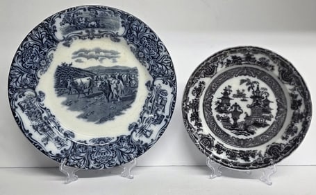 Vintage Collectible Flo Blue Transferware Plates