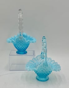 Pr. of Beautiful Fenton Blue Hobnail Baskets
