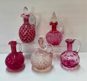 5pc Collection Vintage Fenton Style Glass Cruets