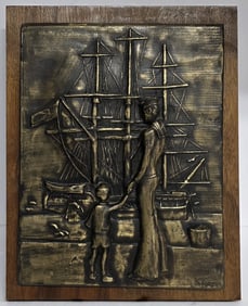 Wooden & Bronze Galleon Ship Plaque
