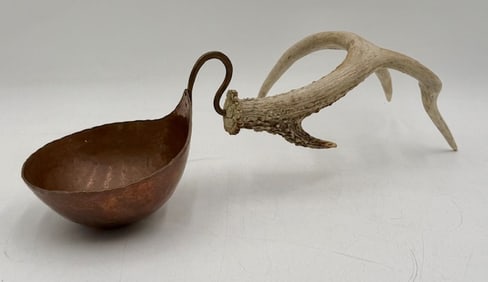 Lg. Handcrafted Stag Horn Copper Ladle