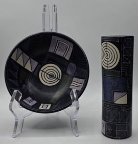 2pc Lu Klopfer Geometric Sgrafitto Pottery