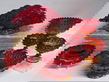 6pc Collection Vintage Amberina Glassware