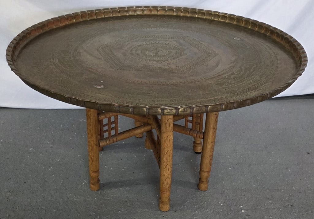 Vintage Etched Moroccan Brass Tray Table (1 of 7)