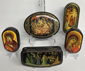 Antique Russian Hand Painted Lacquer Boxes