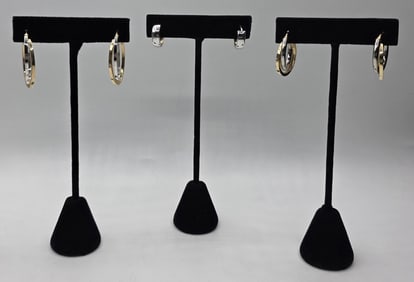 3 Pairs 14k Yellow & White Gold Earrings - 8.3g