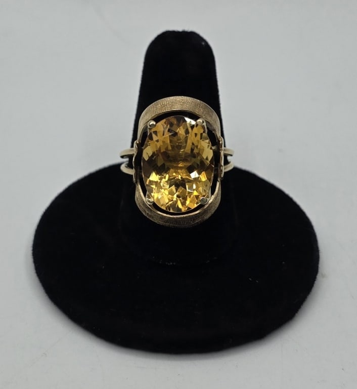 Ladies 14k Gold Citrine Cocktail Ring - 6.3g TW (1 of 7)