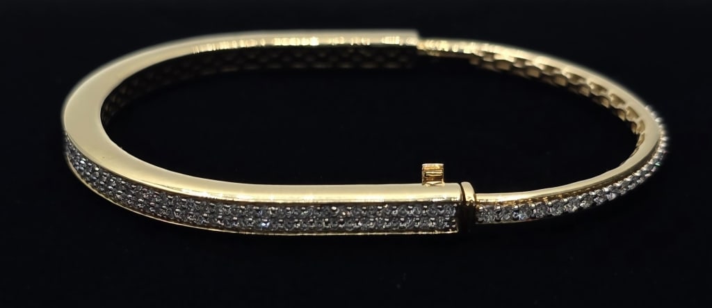 14k Gold & Diamond Lock Bangle Bracelet - 13.67g (1 of 9)