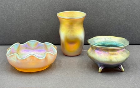 Signed Lewis Comfort Tiffany Salt Cellars & Toothpick Holder