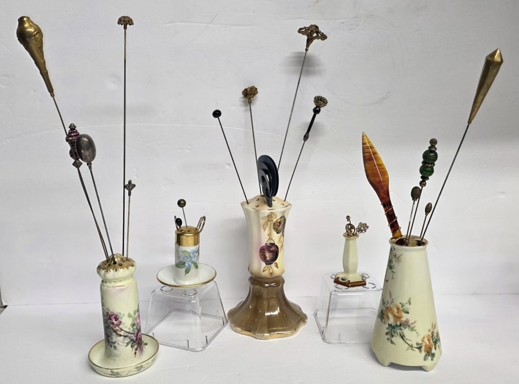 Antique Hand Painted Hat Pin Holders & Pins (1 of 11)