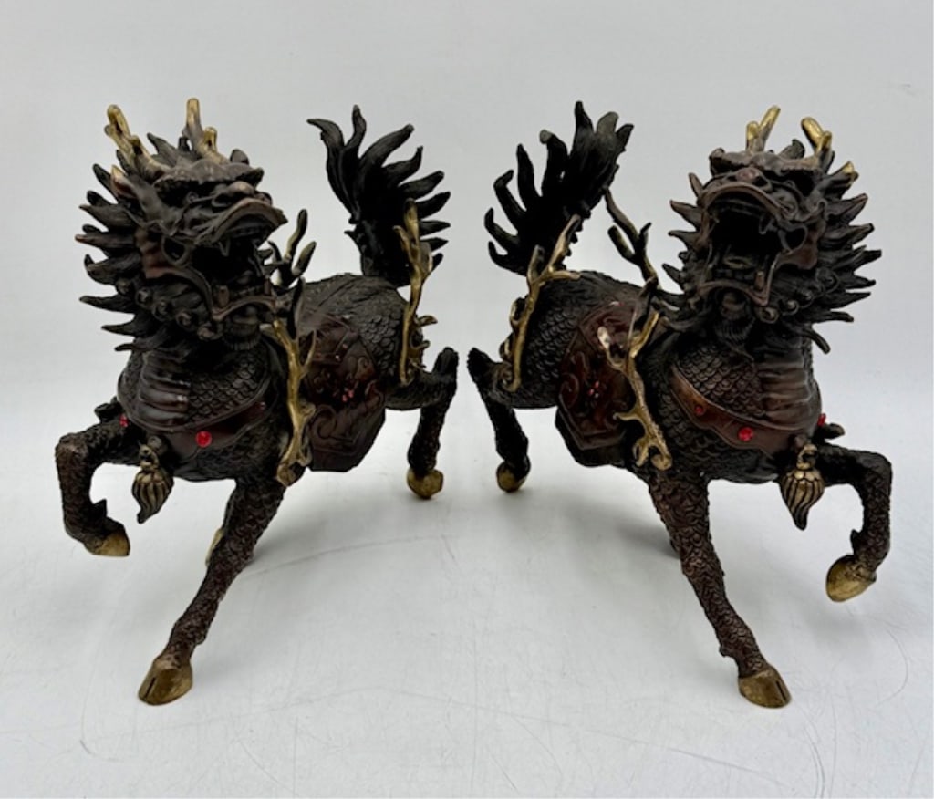 Pair of Chinese Bronze Qilin Statues (1 of 17)